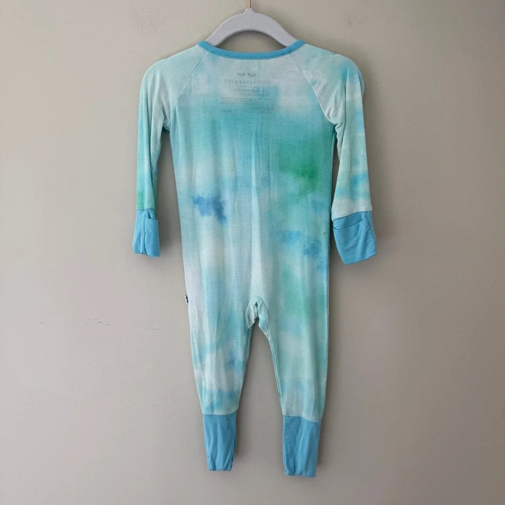 Little Sleepies Blue Green Watercolor Tie Dye Bamboo Zippy Romper 3-6 Months